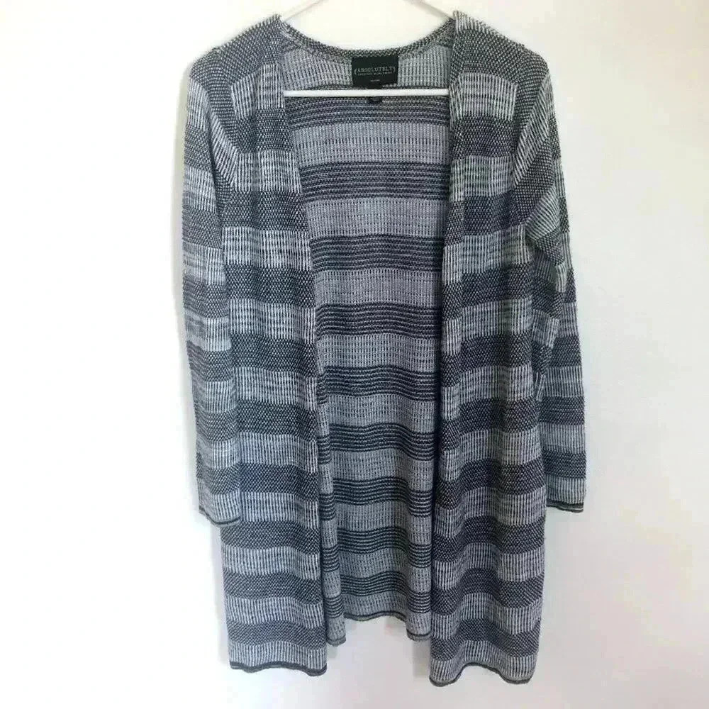 Absolutely Creative Worldwide Black White Knit Striped Cardigan Women's Size S